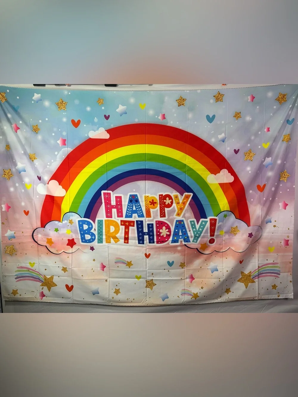 Large Rainbow Theme Happy Birthday Backdrop Banner 7x5ft.